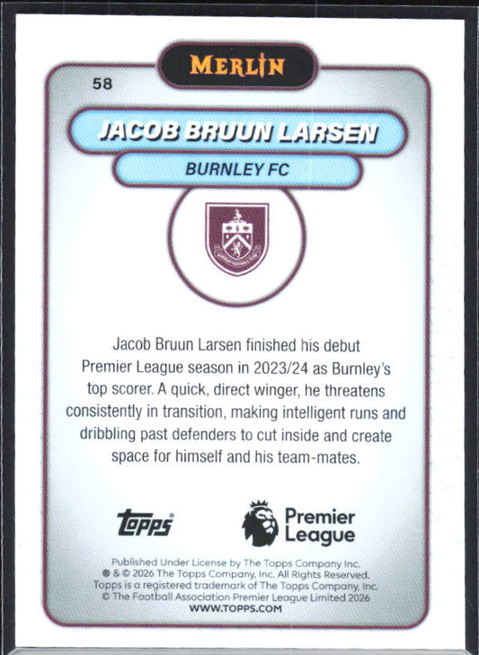 Jacob Bruun Larsen 2026 Merlin Premier League #58 – baksida