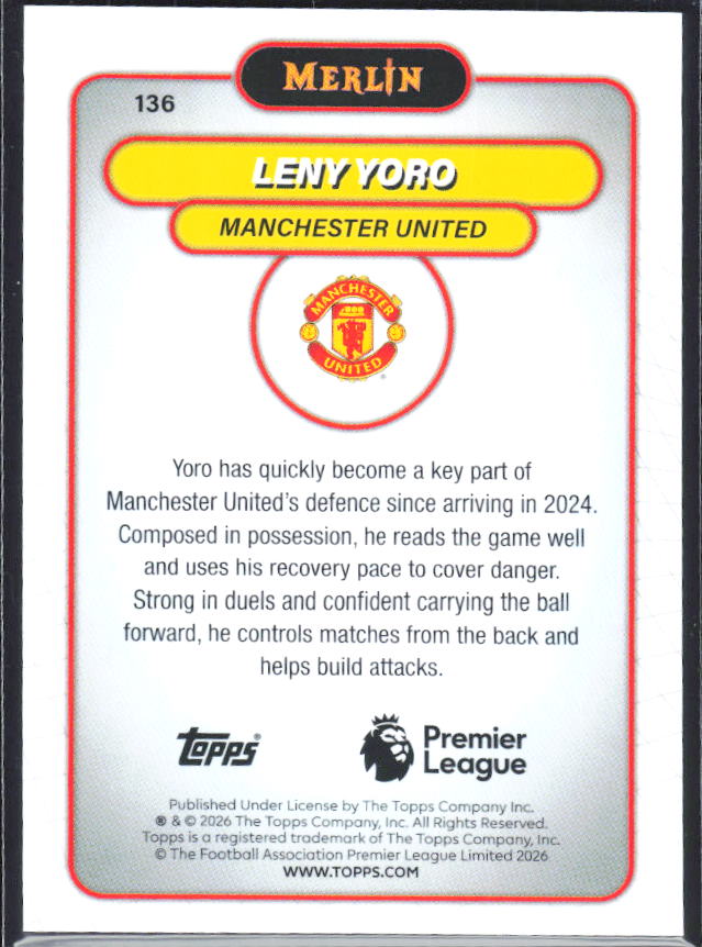 Leny Yoro 2026 Merlin Premier League #136 – baksida