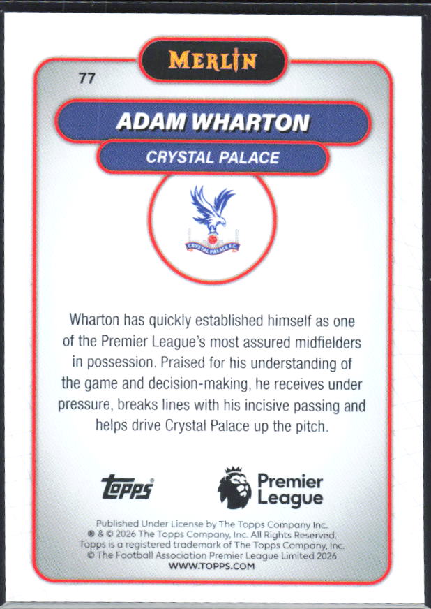 Adam Wharton 2026 Merlin Premier League #77 – baksida