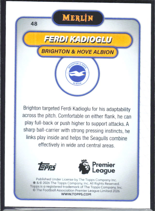Ferdi Kadıoğlu 2026 Merlin Premier League #48 – baksida