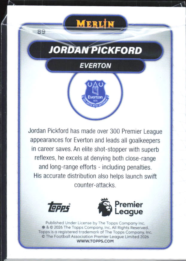 Jordan Pickford 2026 Merlin Premier League #89 – baksida