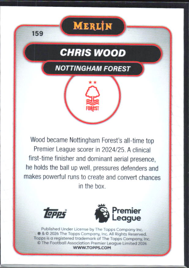 Chris Wood 2026 Merlin Premier League #159 – baksida