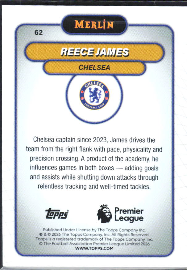 Reece James 2026 Merlin Premier League #62 – baksida