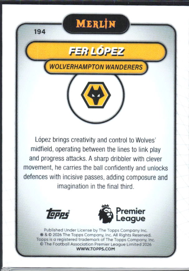 Fer López 2026 Merlin Premier League RC #194 – baksida