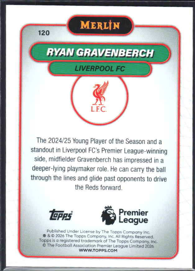 Ryan Gravenberch 2026 Merlin Premier League #120 – baksida