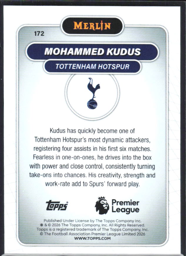 Mohammed Kudus 2026 Merlin Premier League #172 – baksida