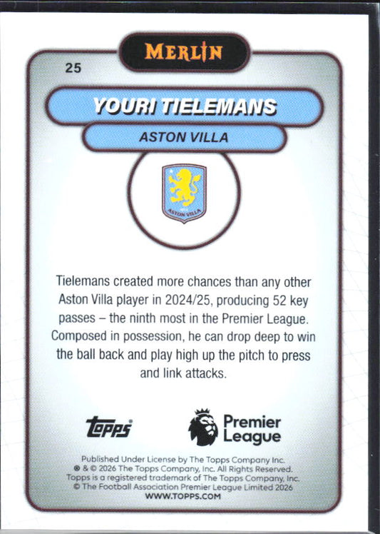 Youri Tielemans 2026 Merlin Premier League #25 – baksida