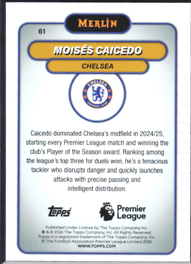 Moisés Caicedo 2026 Merlin Premier League #61 – baksida