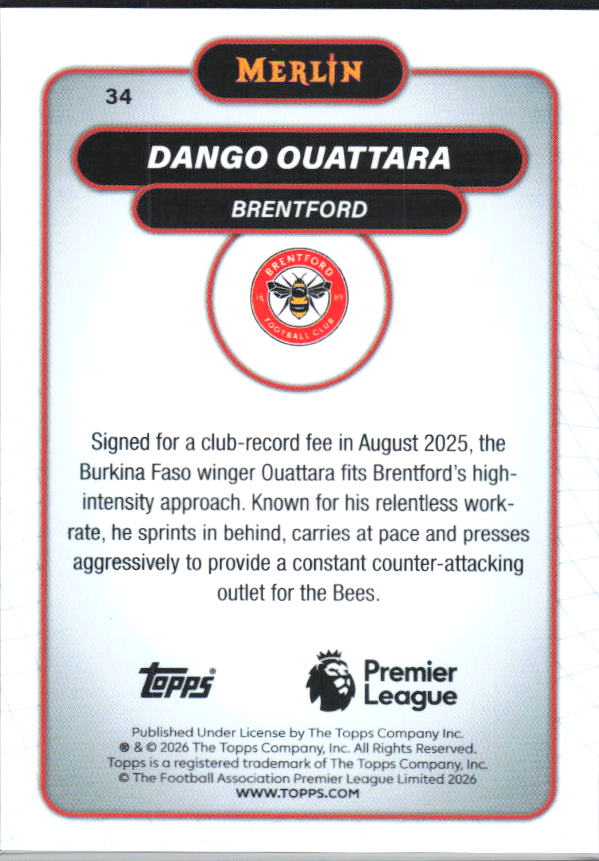 Dango Ouattara 2026 Merlin Premier League #34 – baksida