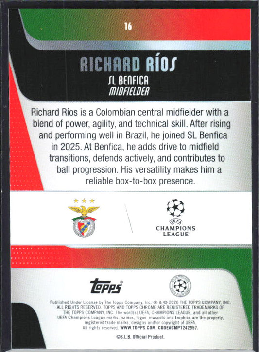Richard Ríos 2025-26 Chrome UEFA RC #16 – baksida