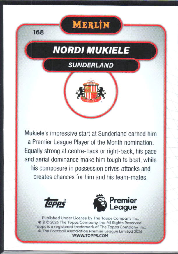 Nordi Mukiele 2026 Merlin Premier League #168 – baksida