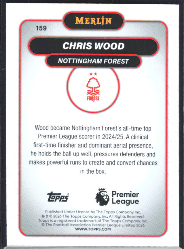 Chris Wood 2026 Merlin Premier League #159 – baksida