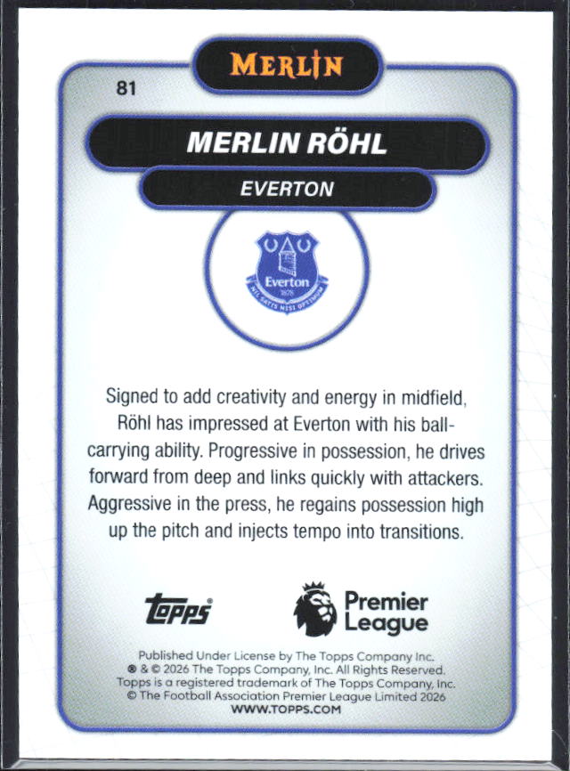 Merlin Röhl 2026 Merlin Premier League #81 – baksida