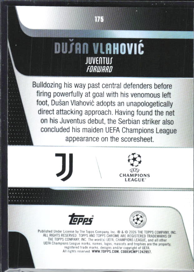 Dušan Vlahović 2025-26 Chrome UEFA #175 – baksida