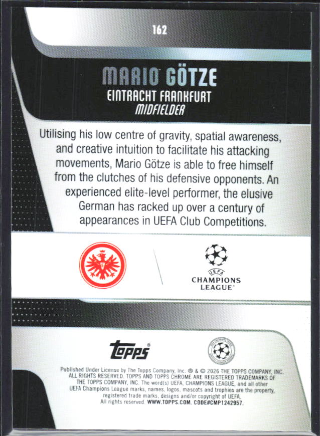 Mario Götze 2025-26 Chrome UEFA #162 – baksida