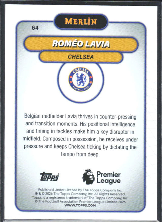Roméo Lavia 2026 Merlin Premier League #64 – baksida