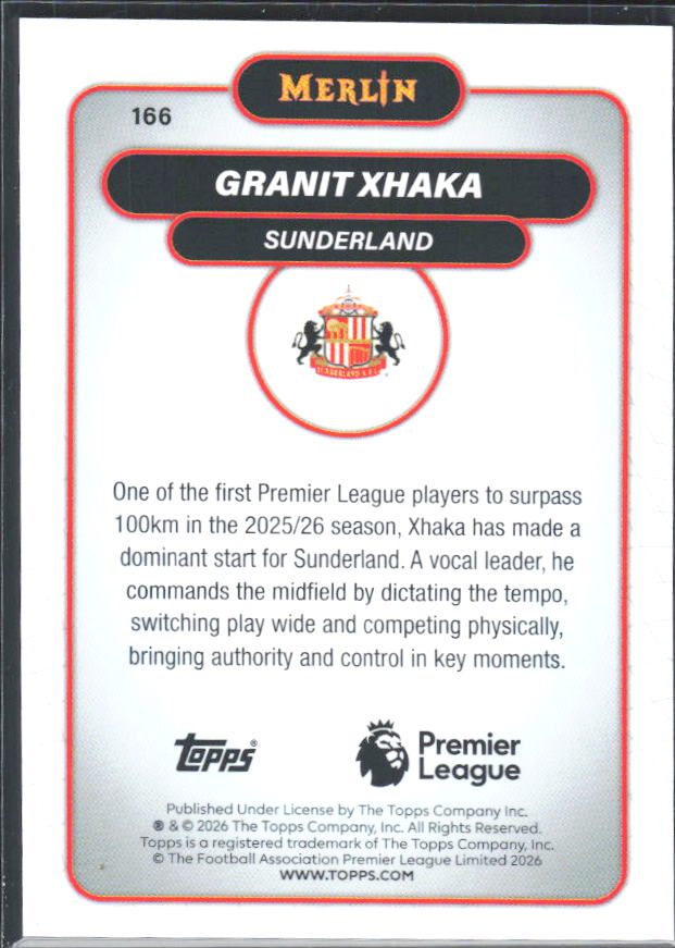 Granit Xhaka 2026 Merlin Premier League #166 – baksida