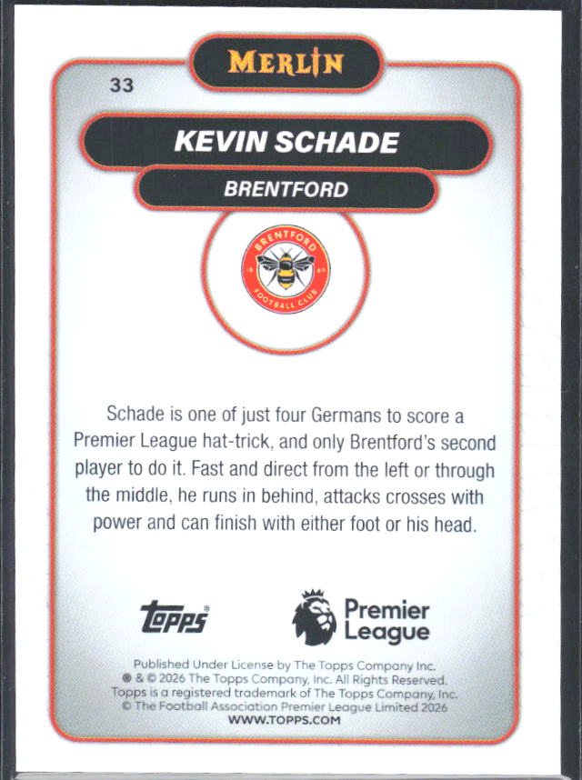 Kevin Schade 2026 Merlin Premier League #33 – baksida