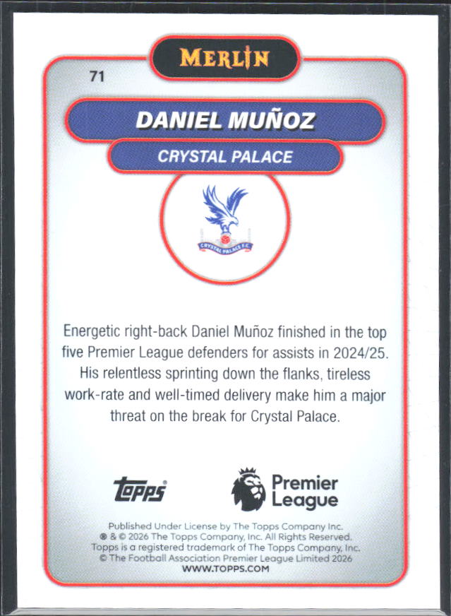Daniel Muñoz 2026 Merlin Premier League #71 – baksida