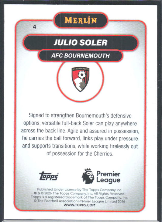 Julio Soler 2026 Merlin Premier League RC #4 – baksida