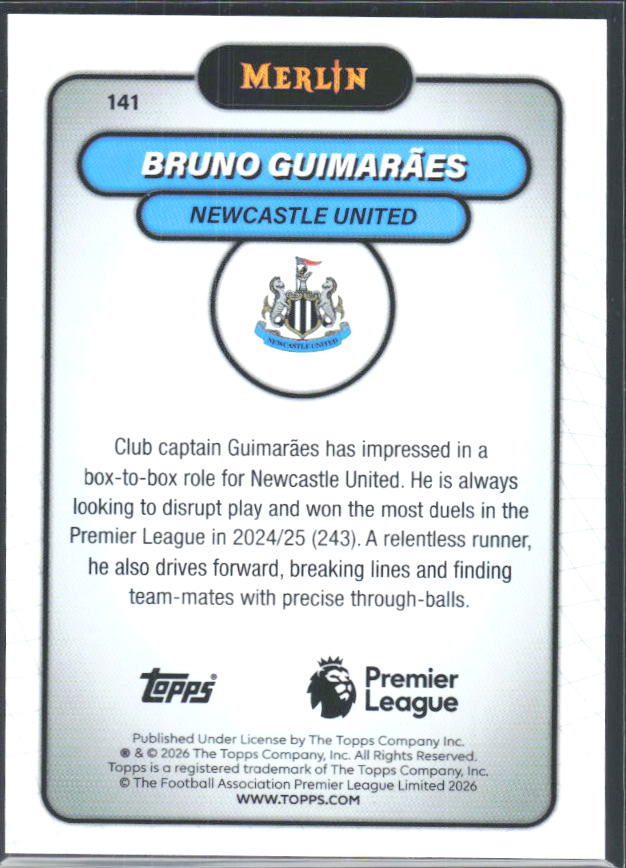 Bruno Guimarães 2026 Merlin Premier League #141 – baksida