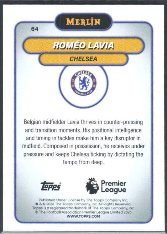 Roméo Lavia 2026 Merlin Premier League #64 – baksida