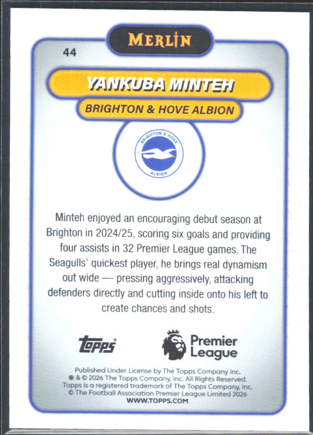 Yankuba Minteh 2026 Merlin Premier League #44 – baksida