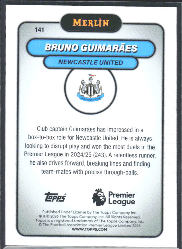 Bruno Guimarães 2026 Merlin Premier League #141 – baksida