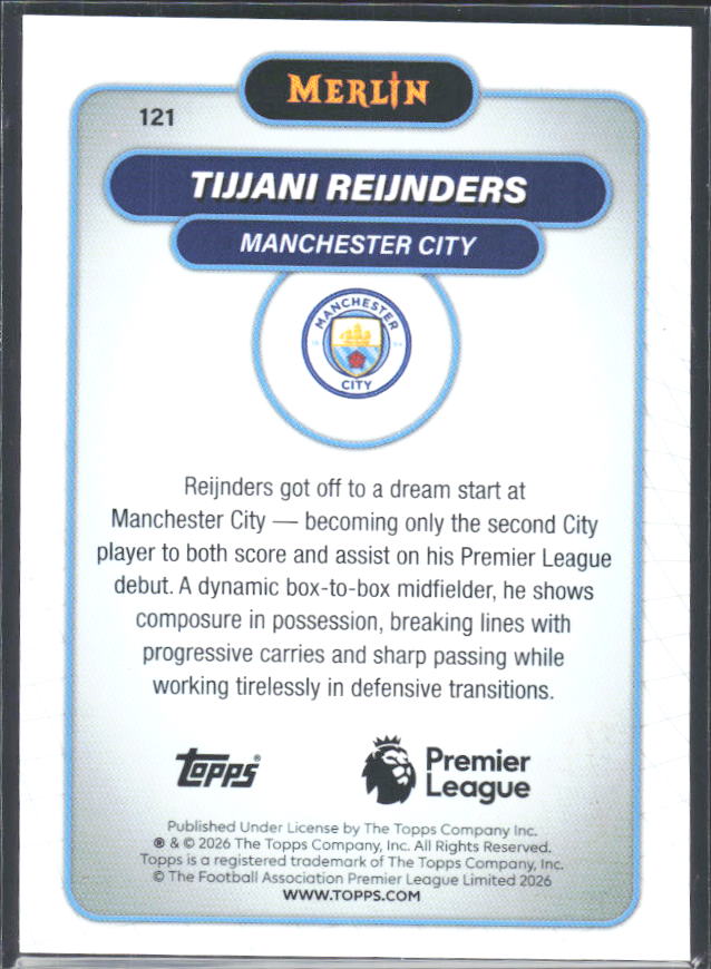 Tijjani Reijnders 2026 Merlin Premier League #121 – baksida