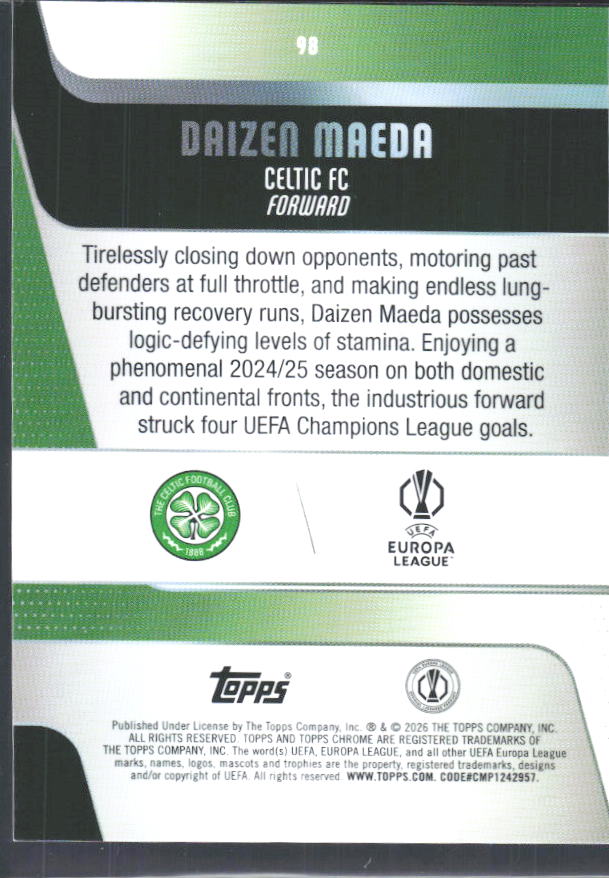 Daizen Maeda 2025-26 Chrome UEFA #98 – baksida