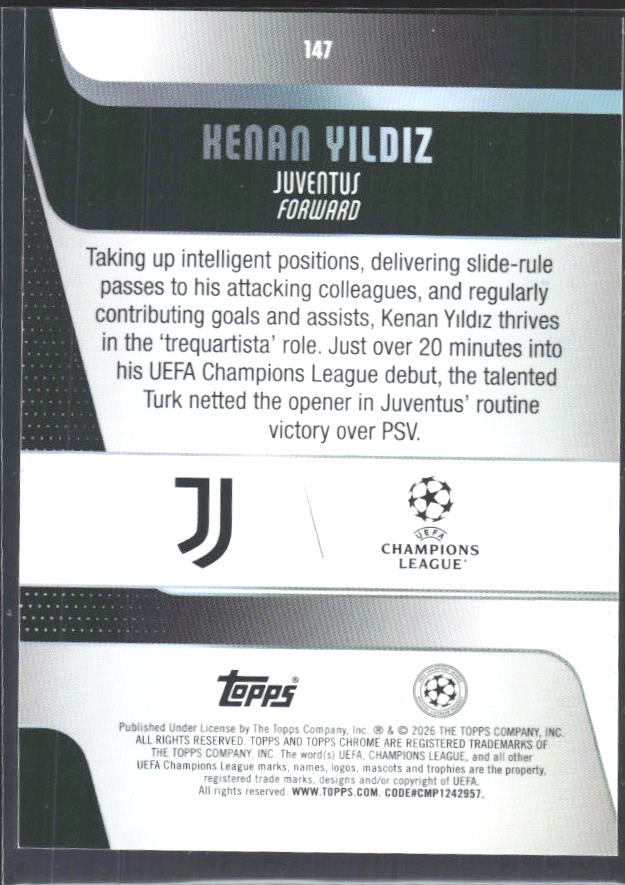 Kenan Yıldız 2025-26 Chrome UEFA #147 – baksida
