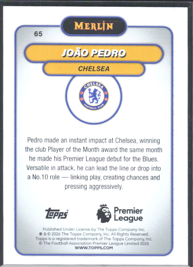 João Pedro 2026 Merlin Premier League #65 – baksida