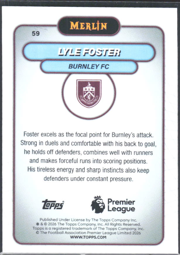 Lyle Foster 2026 Merlin Premier League #59 – baksida