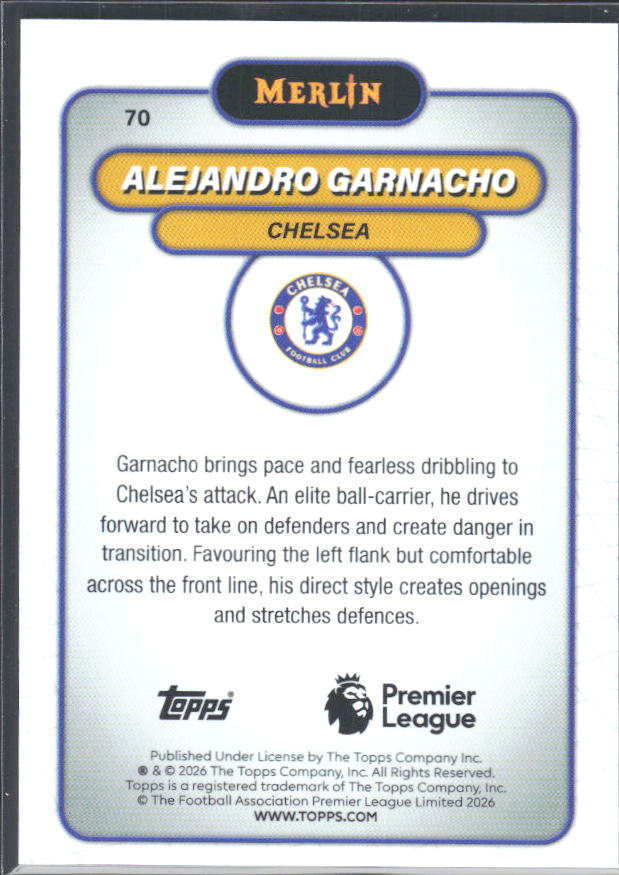 Alejandro Garnacho 2026 Merlin Premier League #70 – baksida