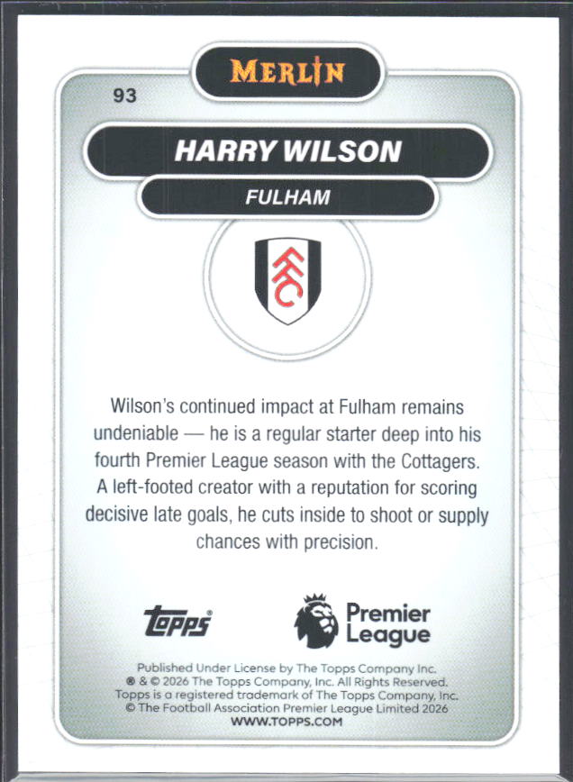 Harry Wilson 2026 Merlin Premier League #93 – baksida