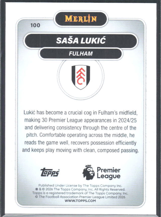 Saša Lukić 2026 Merlin Premier League #100 – baksida