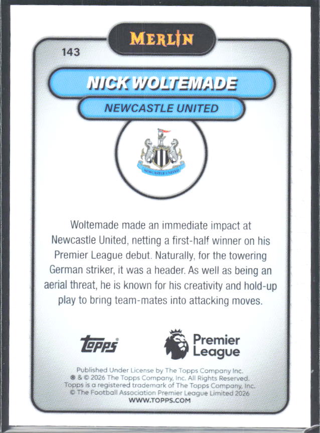 Nick Woltemade 2026 Merlin Premier League #143 – baksida