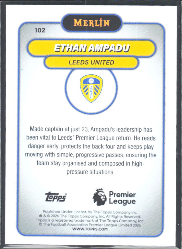 Ethan Ampadu 2026 Merlin Premier League #102 – baksida