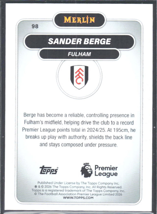 Sander Berge 2026 Merlin Premier League #98 – baksida