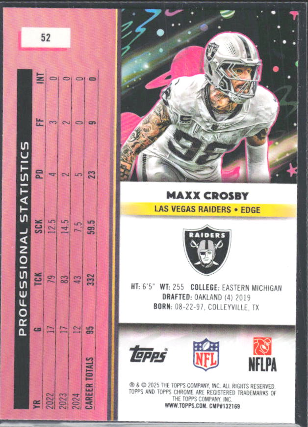 Maxx Crosby 2025 Cosmic Chrome #52 – baksida