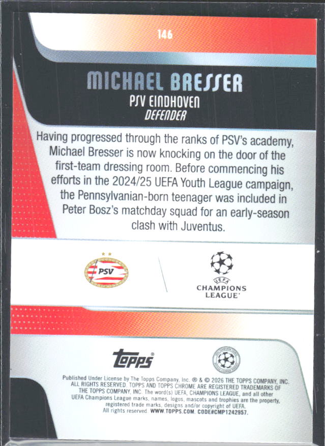 Michael Bresser 2025-26 Chrome UEFA RC #146 – baksida