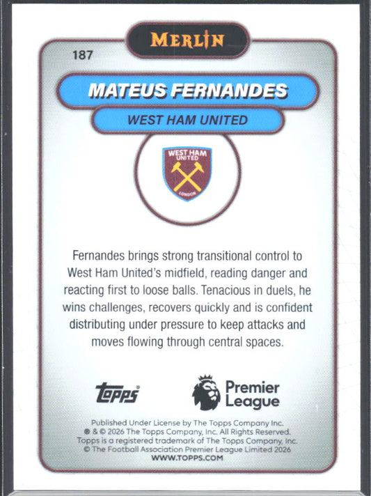 Mateus Fernandes 2026 Merlin Premier League #187 – baksida