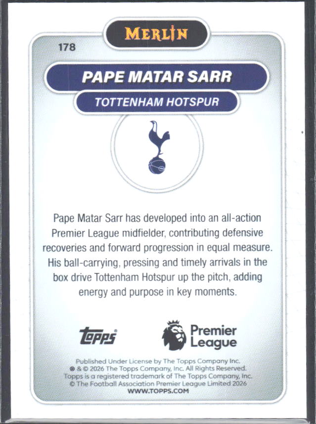 Pape Matar Sarr 2026 Merlin Premier League #178 – baksida
