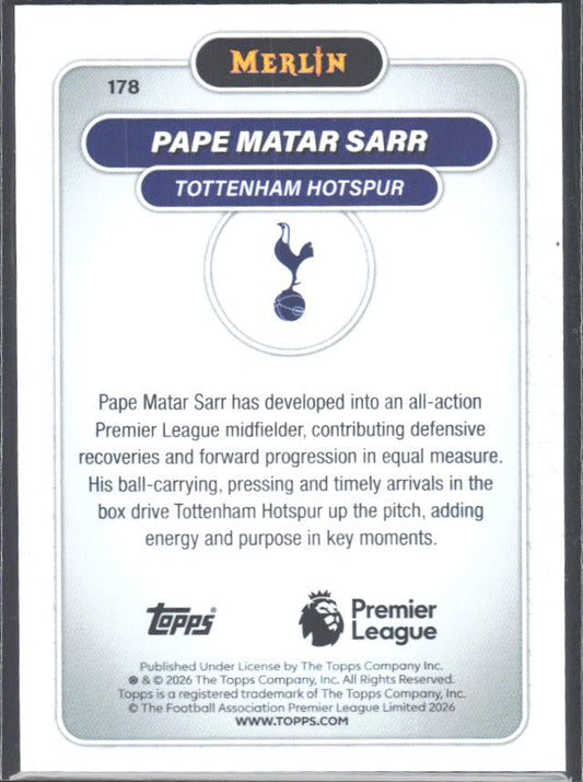 Pape Matar Sarr 2026 Merlin Premier League #178 – baksida