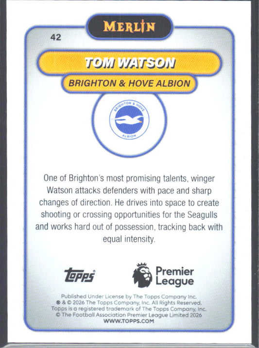 Tom Watson 2026 Merlin Premier League RC #42 – baksida