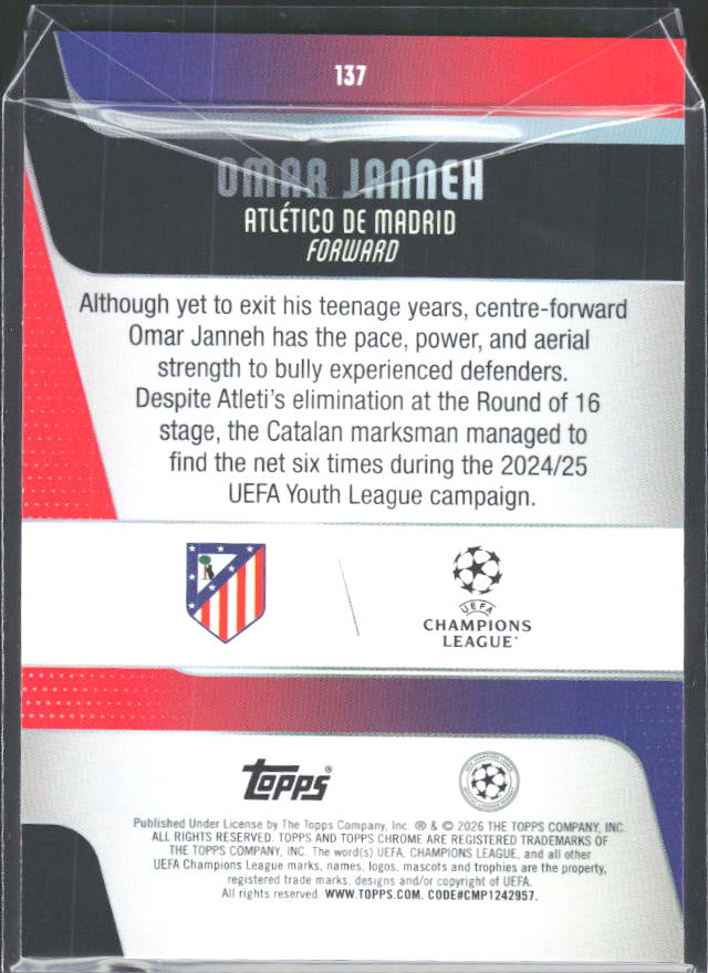 Omar Janneh 2025-26 Chrome UEFA RC #137 – baksida