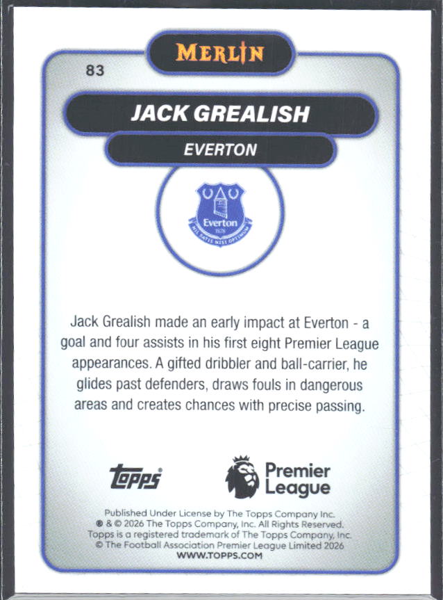 Jack Grealish 2026 Merlin Premier League #83 – baksida