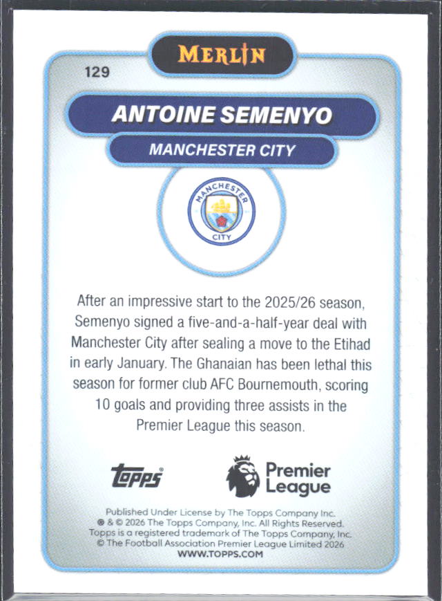Antoine Semenyo 2026 Merlin Premier League #129 – baksida