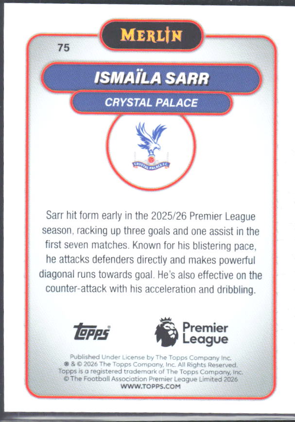 Ismaïla Sarr 2026 Merlin Premier League #75 – baksida