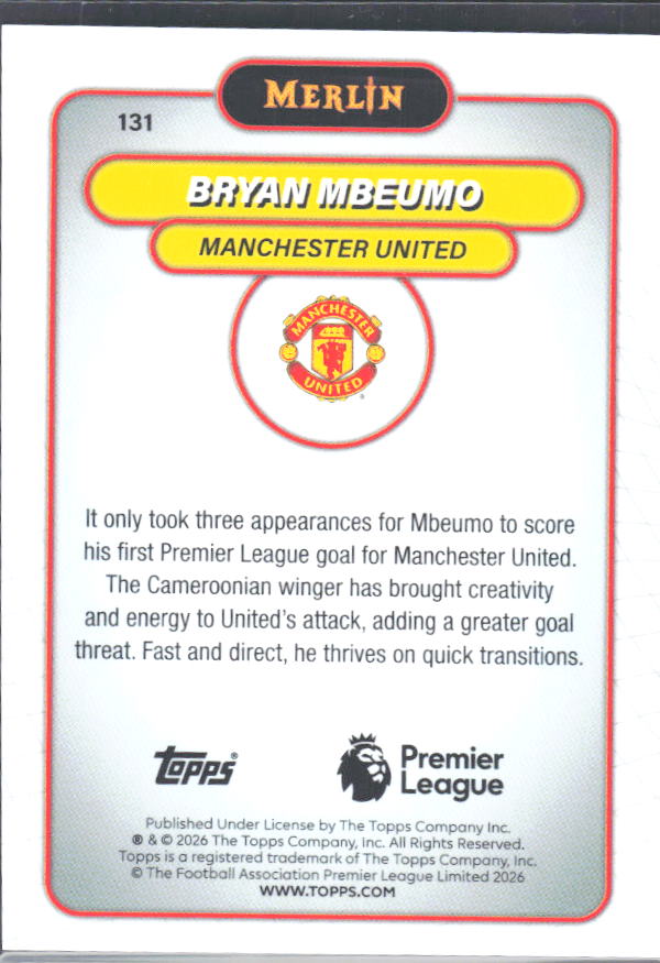 Bryan Mbeumo 2026 Merlin Premier League #131 – baksida